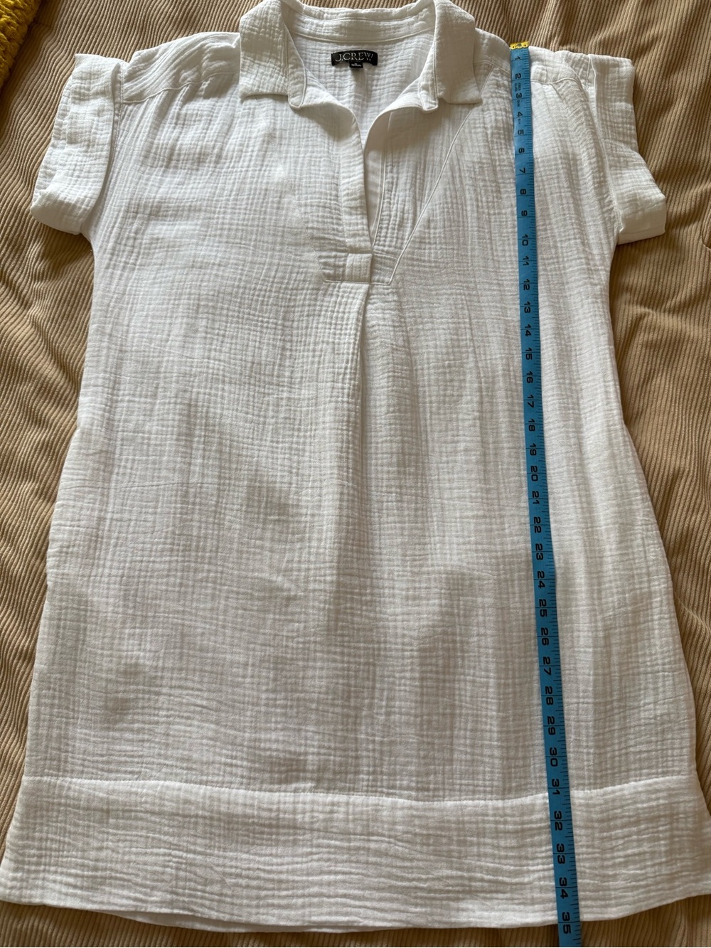 J. Crew V-neck Short Sleeve Soft Gauze Cotton Shirt Dress White Pockets Medium - Picture 16 of 16